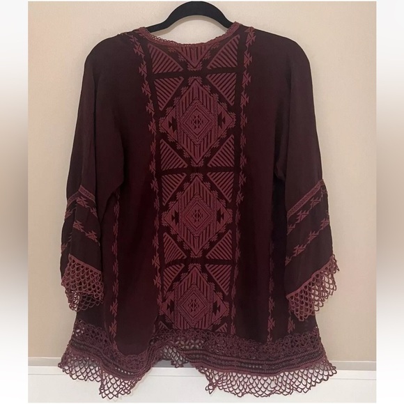 Johnny Was Renee Lace Blouse Top Small Color Black Plum V Neck Embroidered - Picture 12 of 13